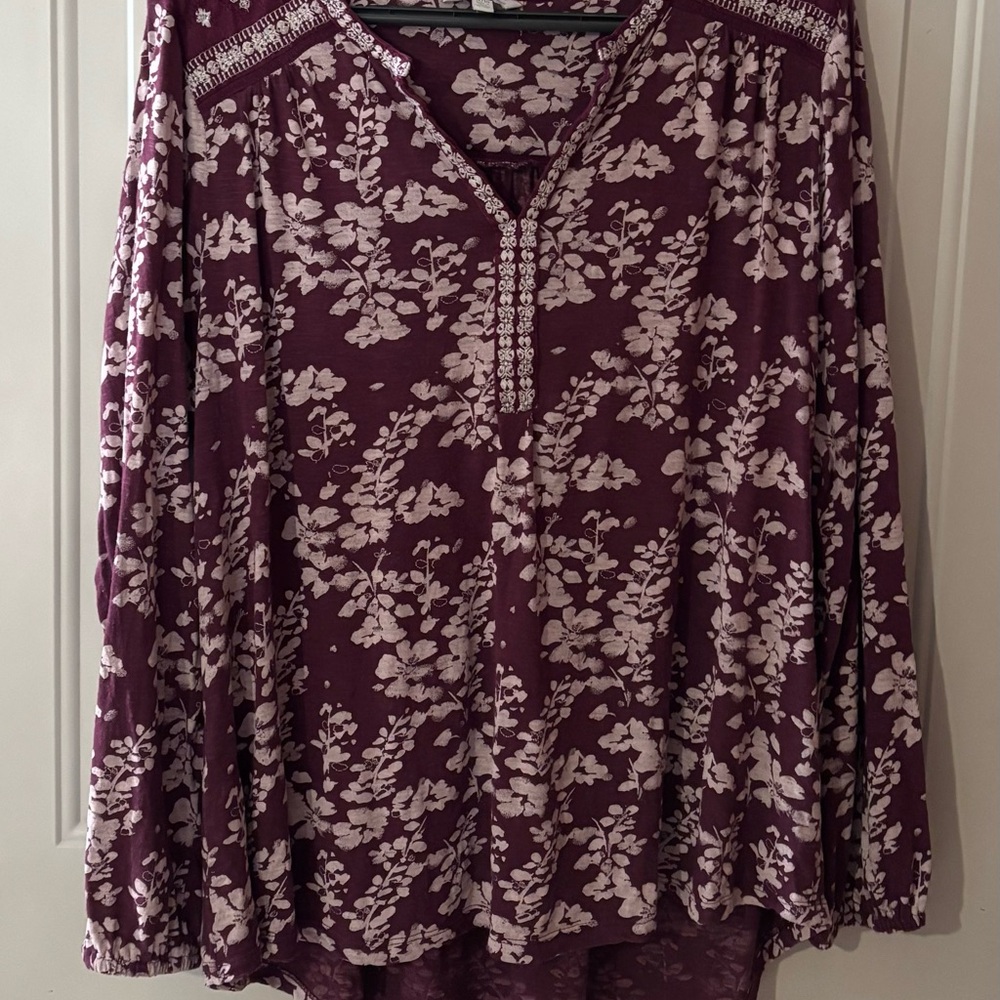 Lucky Brand Plum Floral Split-Neck Tunic